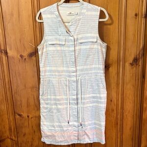 Vineyard Vines Light Blue & White Button-Up Dress - Drawstring Waist - Size 8